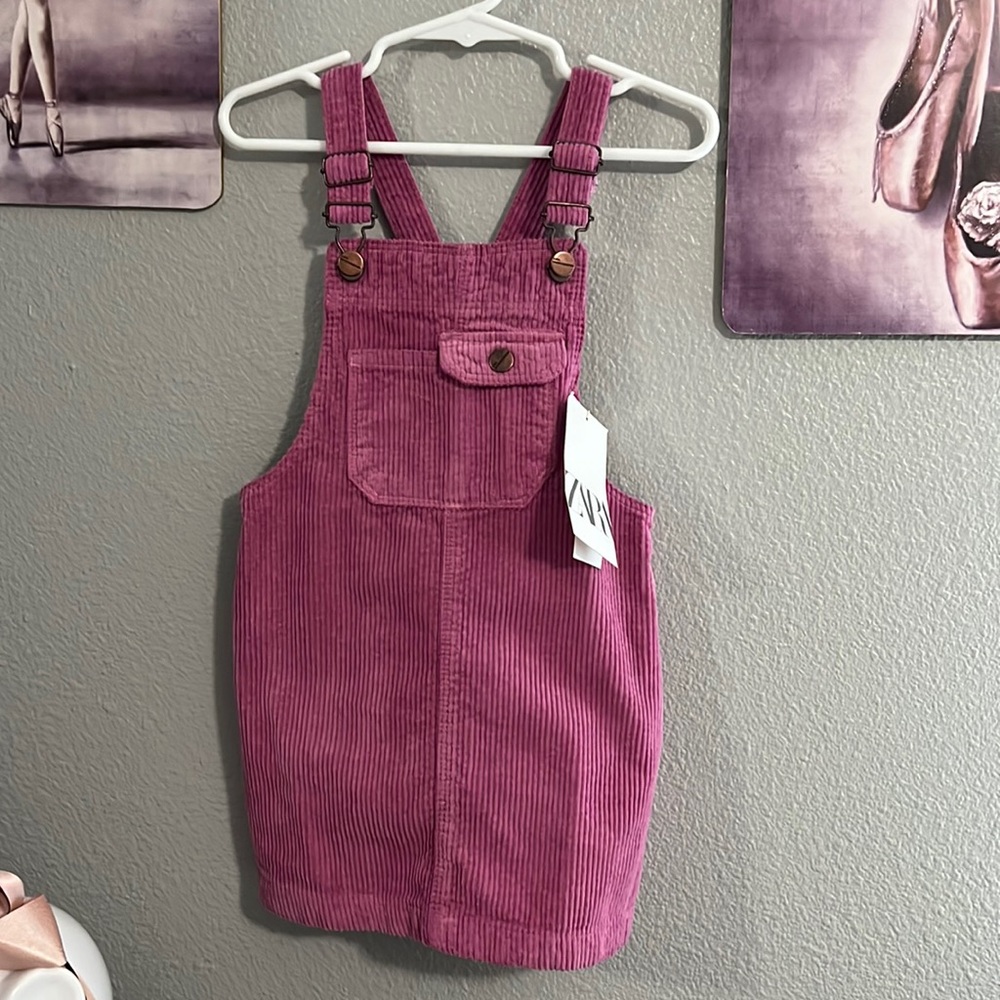 Zara BASIC PinK COLOR CORDUROY PINAFORE DRESS overall 4-5 years new 100% cotton